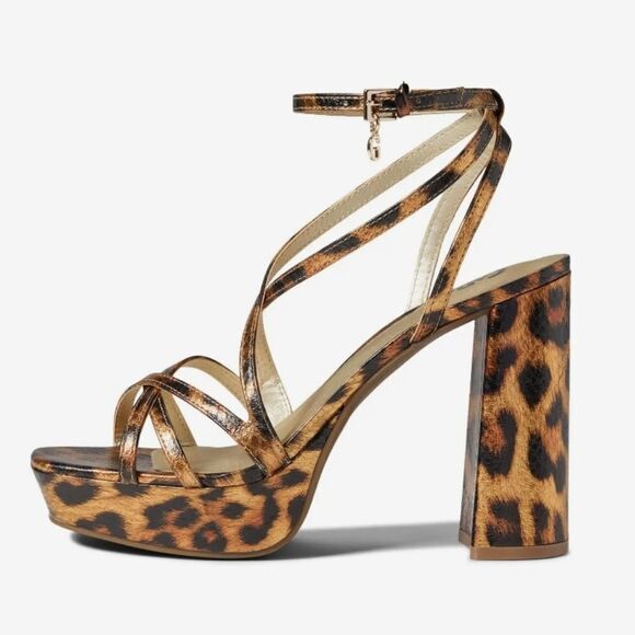 New GBG Los Angeles G by GUESS Quinen black gold tiger block high heel strappy 7 - Picture 1 of 6